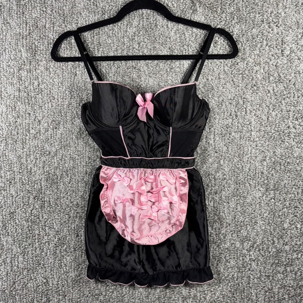 Rampage Intimates Maid Chemise Black Pink Bows Coquette Y2k Women Small